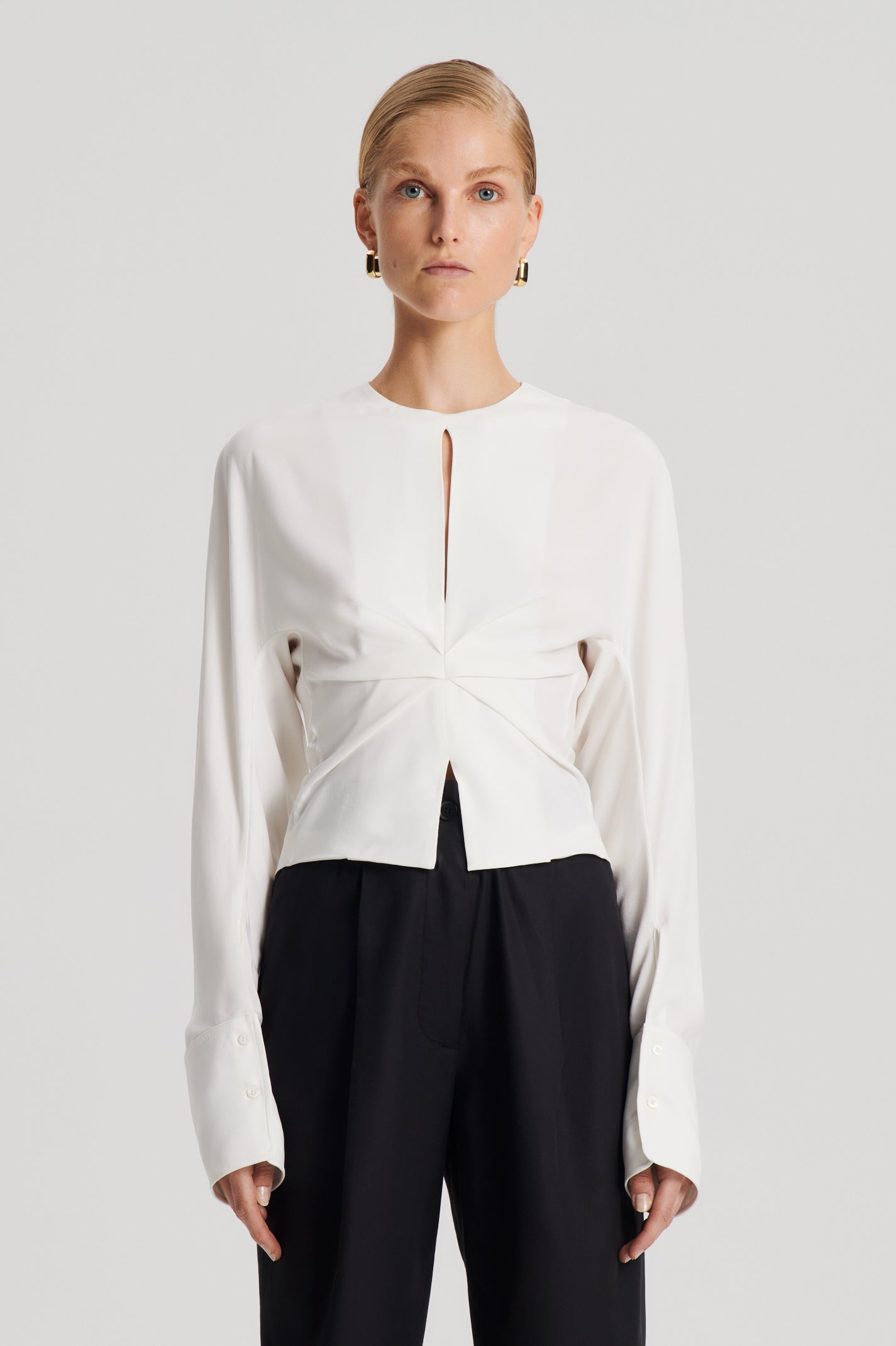 SILK SATIN DRAPED TOP - CREME - Scanlan Theodore