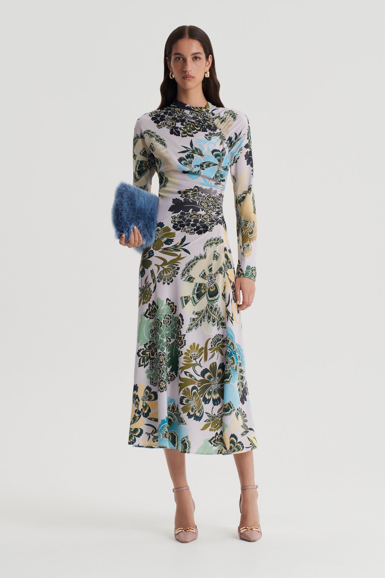 SILK PRINT GATHER DRESS