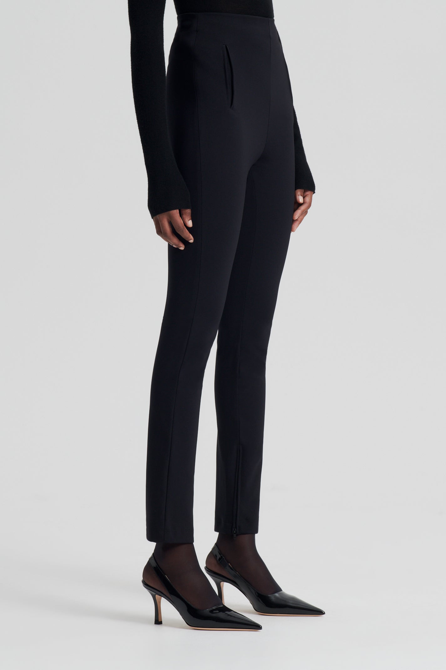 Black Highwaisted Leggings With Zip Details | Womens Leggings | Select UK