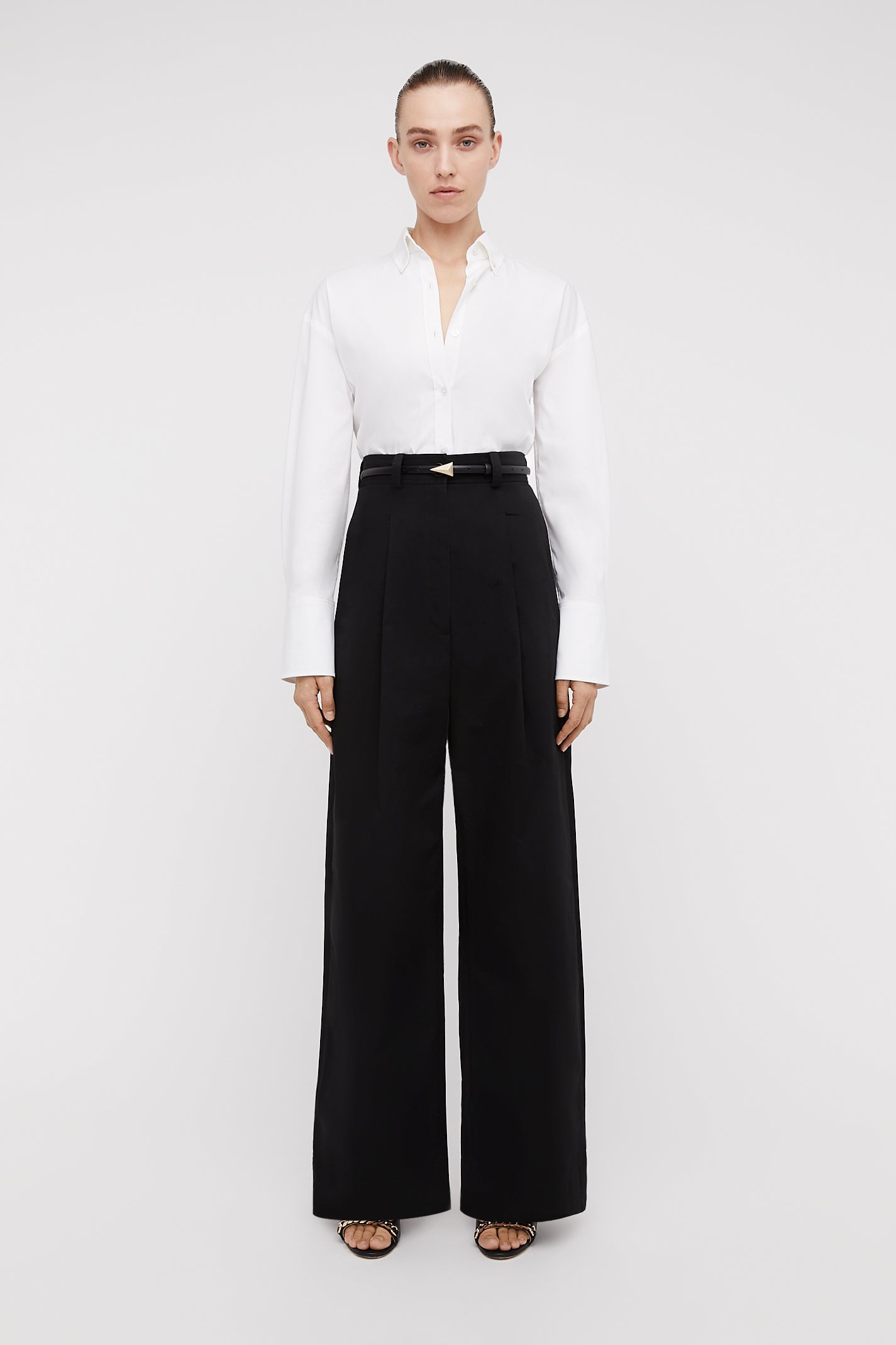 SATEEN PLEAT WIDE LEG TROUSER - BLACK - Scanlan Theodore