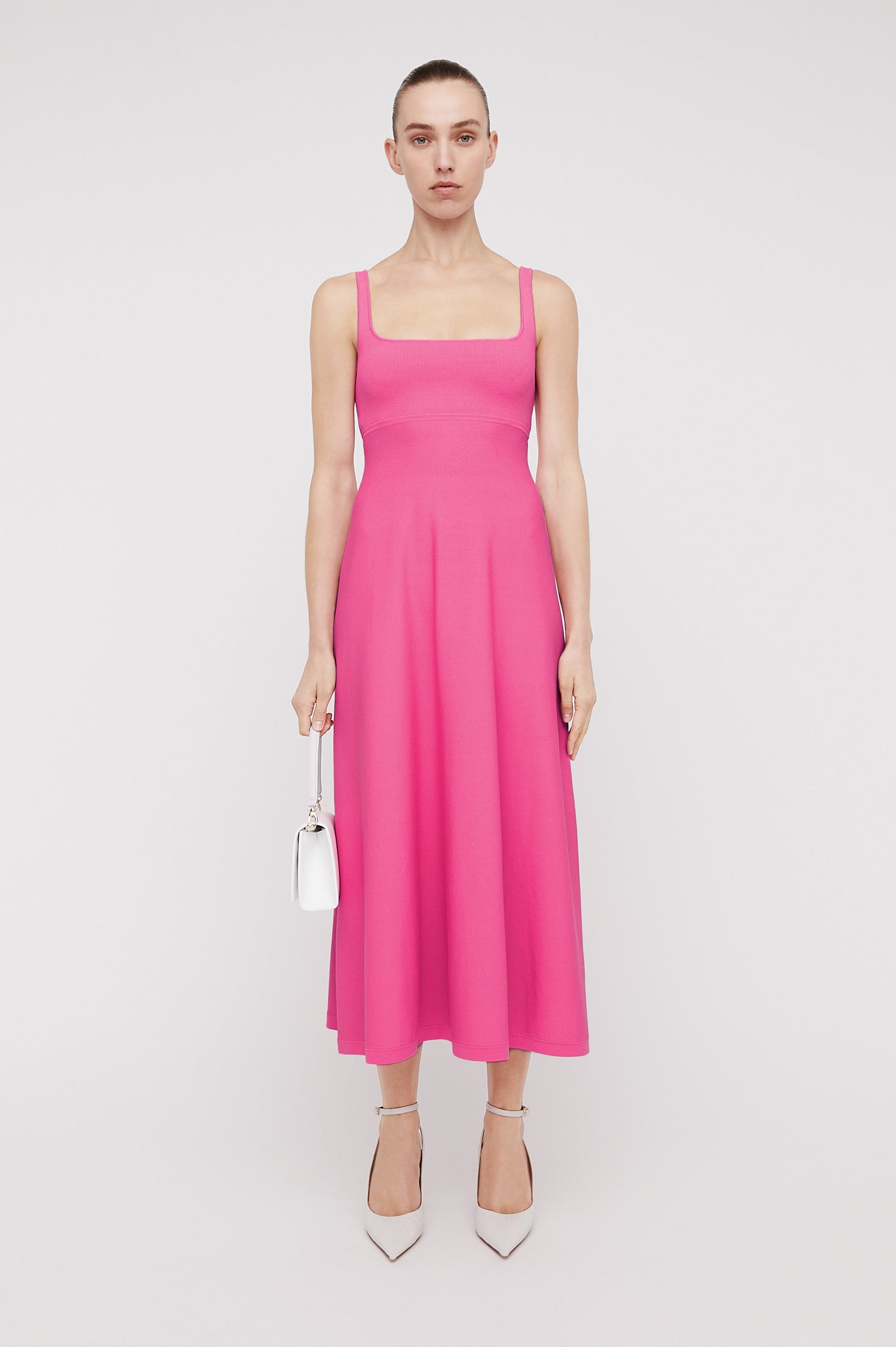 CREPE KNIT SQUARE NECK DRESS-PINK - Scanlan Theodore