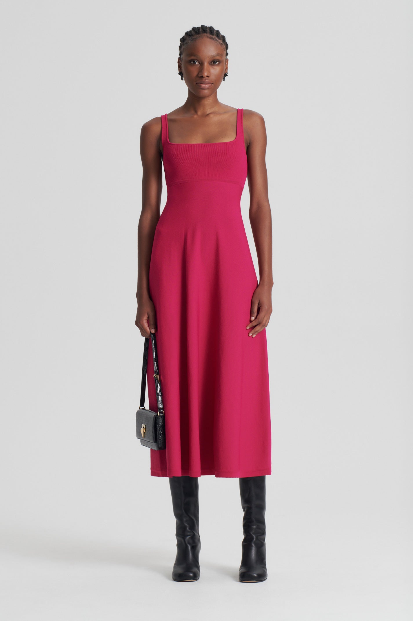 CREPE KNIT SQUARE NECK DRESS - RASPBERRY - Scanlan Theodore