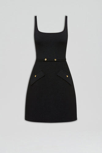 CREPE KNIT SQUARE POCKET DRESS - BLACK - Scanlan Theodore