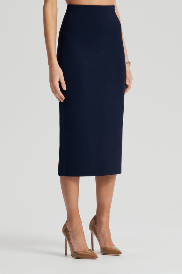 CREPE KNIT PENCIL SKIRT - NAVY - Scanlan Theodore