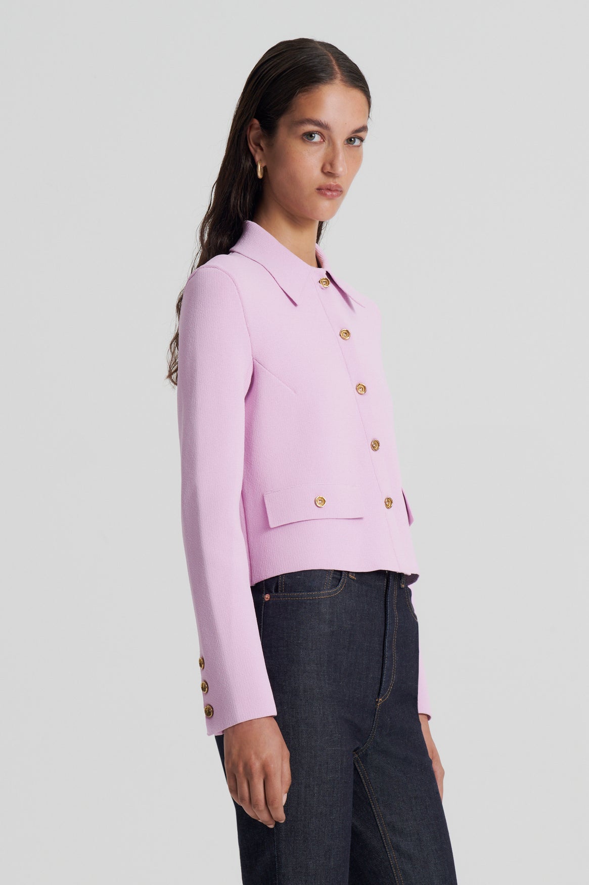 CREPE KNIT BUTTON JACKET - MAUVE - Scanlan Theodore AU