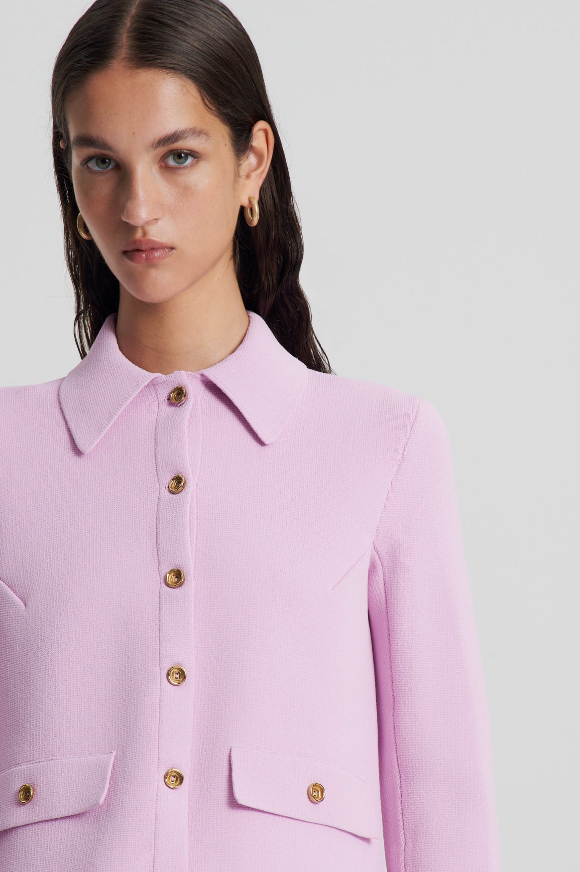 CREPE KNIT BUTTON JACKET - MAUVE - Scanlan Theodore AU