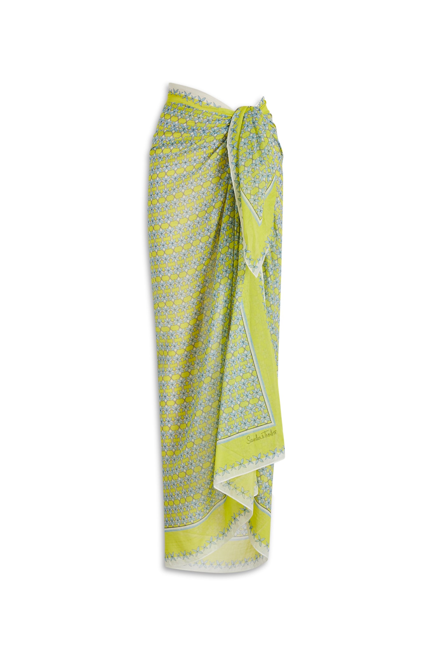 Lemon Yellow & Green Crepe Satin Wrap Around Skirt Sarong