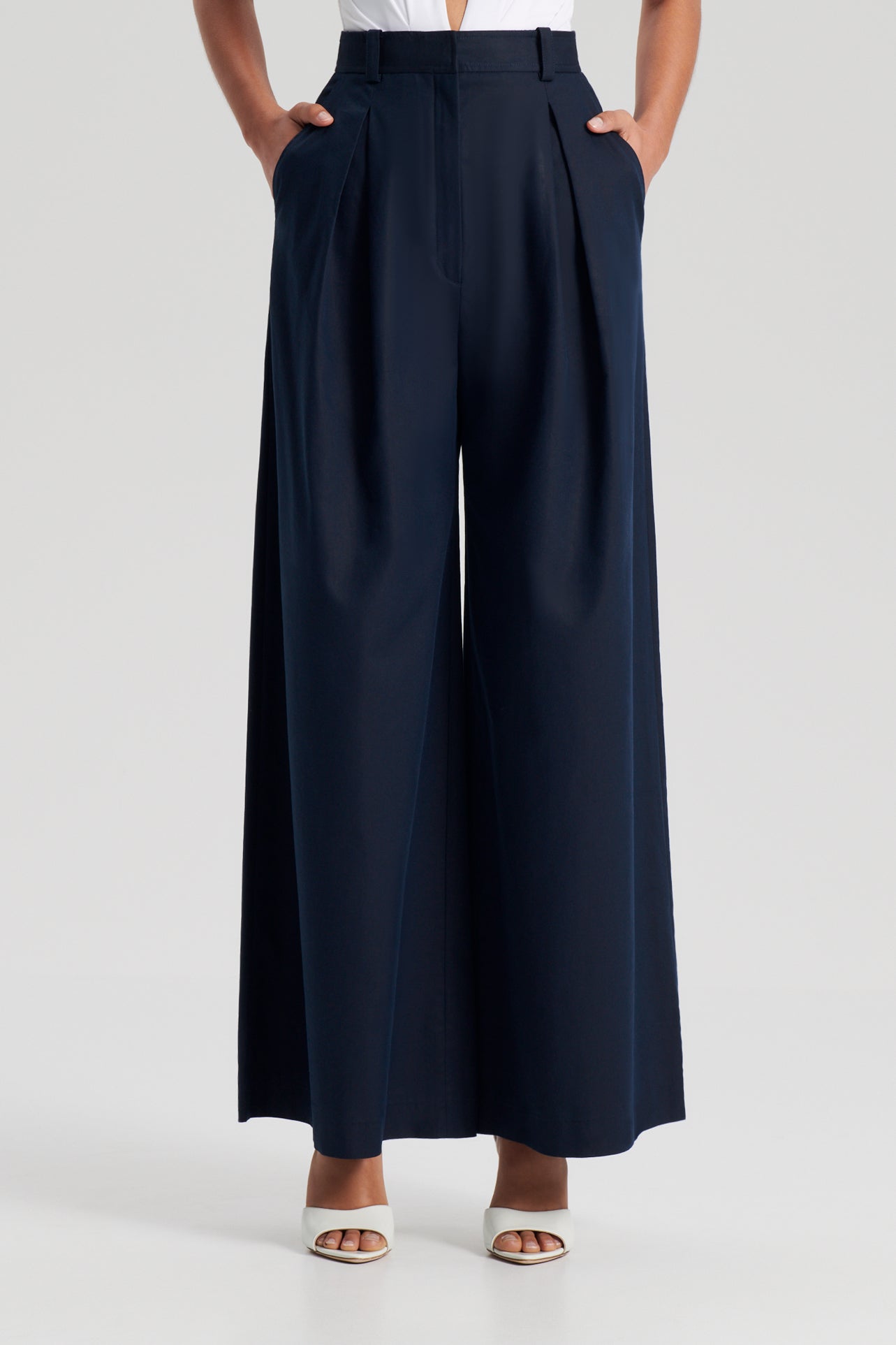 WIDE LEG PANTS WITH ROPE BELT - Navy blue