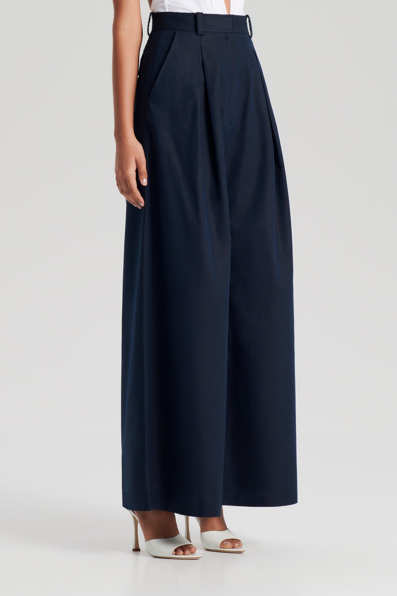 WIDE LEG PANTS WITH ROPE BELT - Navy blue