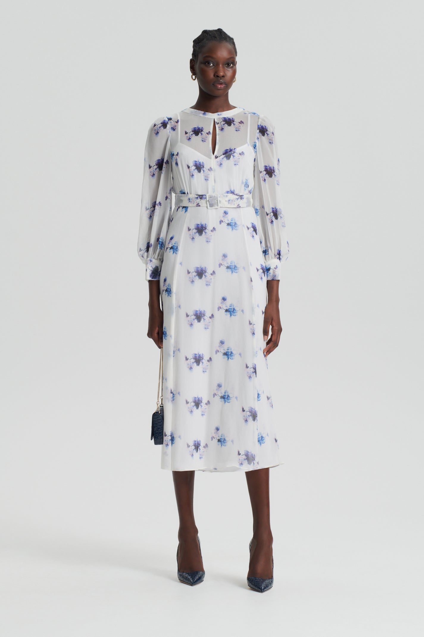 LINEN FLORAL PRINT DRESS - BLUE - Scanlan Theodore