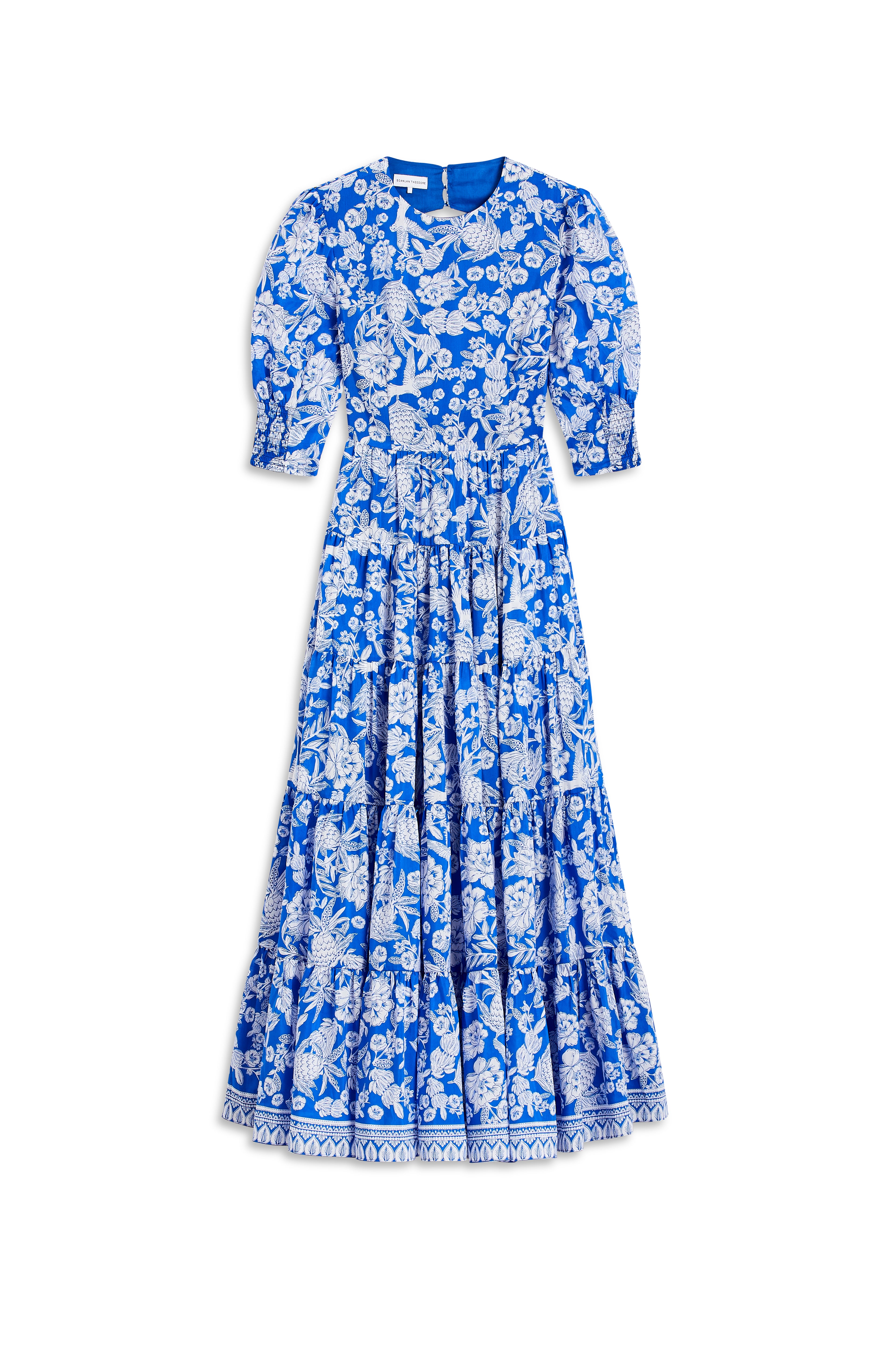 LINEN FLORAL PRINT DRESS - BLUE - Scanlan Theodore