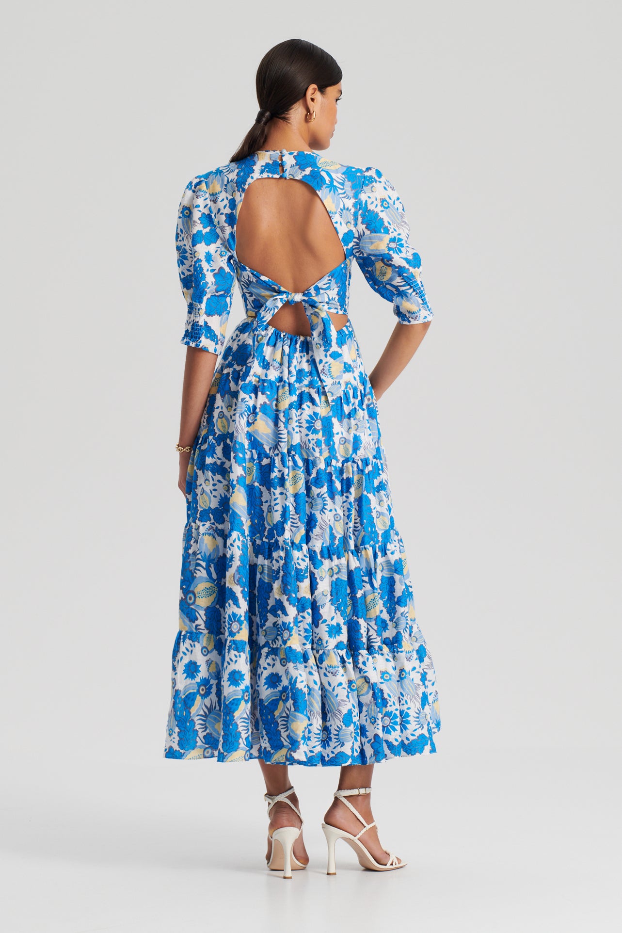 LINEN FLORAL PRINT DRESS - BLUE - Scanlan Theodore