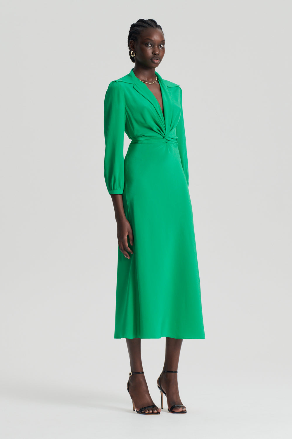 SILK TURBAN TWIST DRESS - EMERALD - Scanlan Theodore