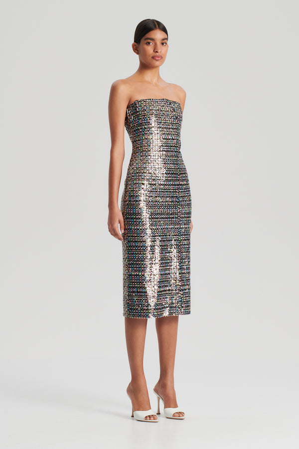 SEQUIN STRAPLESS DRESS - SILVER - Scanlan Theodore