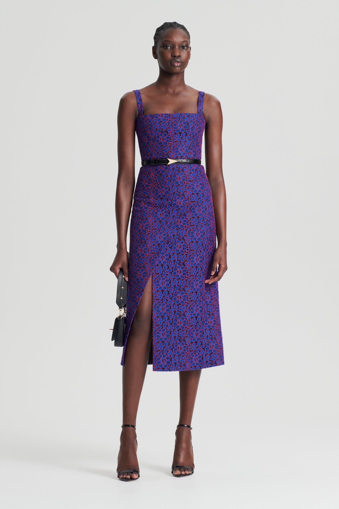 LACE SPLIT FRONT DRESS - COBALT - Scanlan Theodore