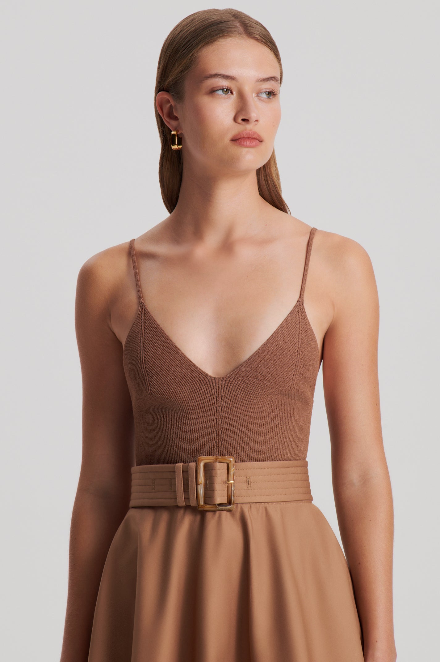 CREPE KNIT CAMISOLE COTTON DRESS - ALMOND - Scanlan Theodore