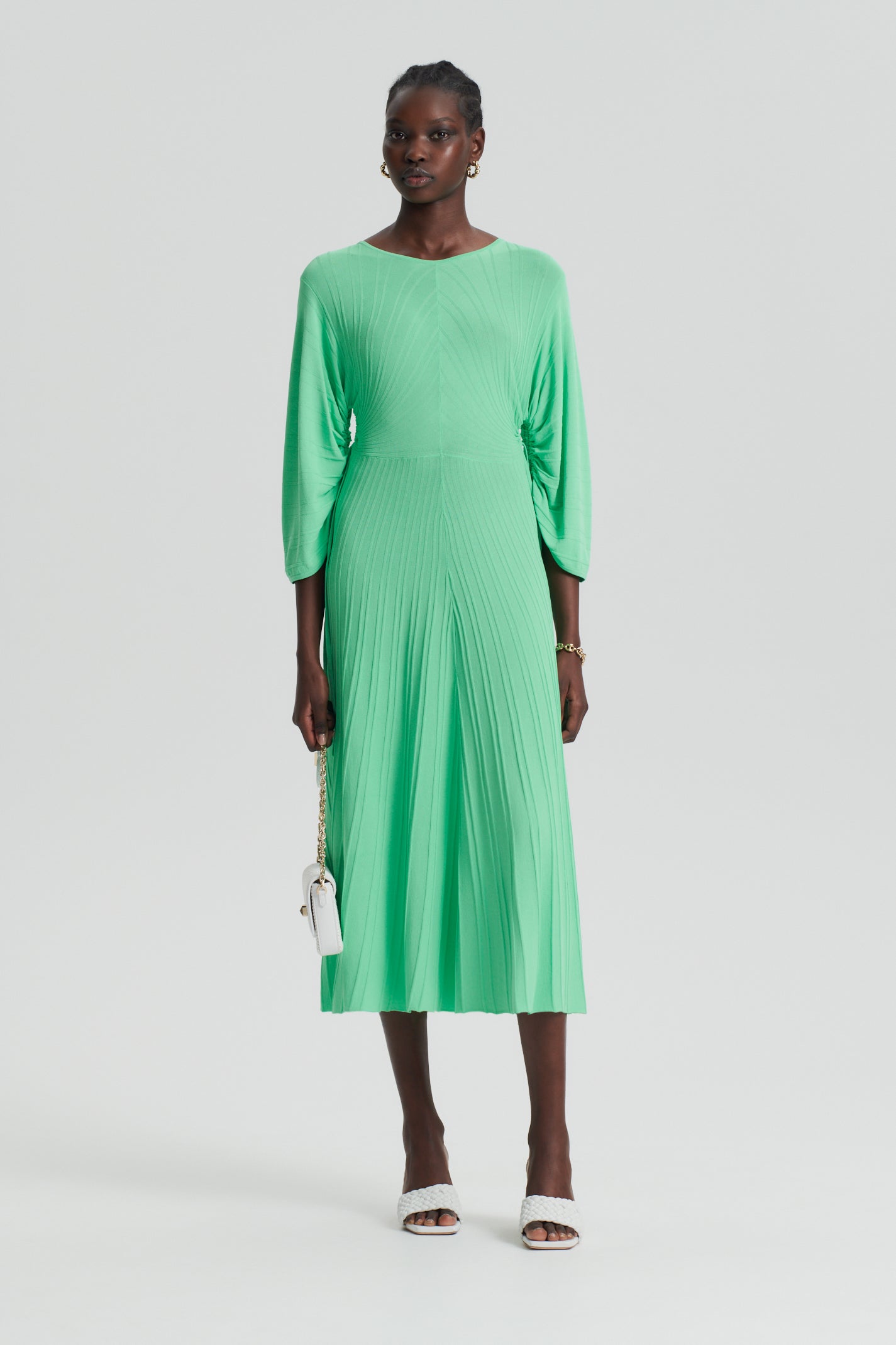 CREPE KNIT CRAVAT DRESS - GREEN - Scanlan Theodore