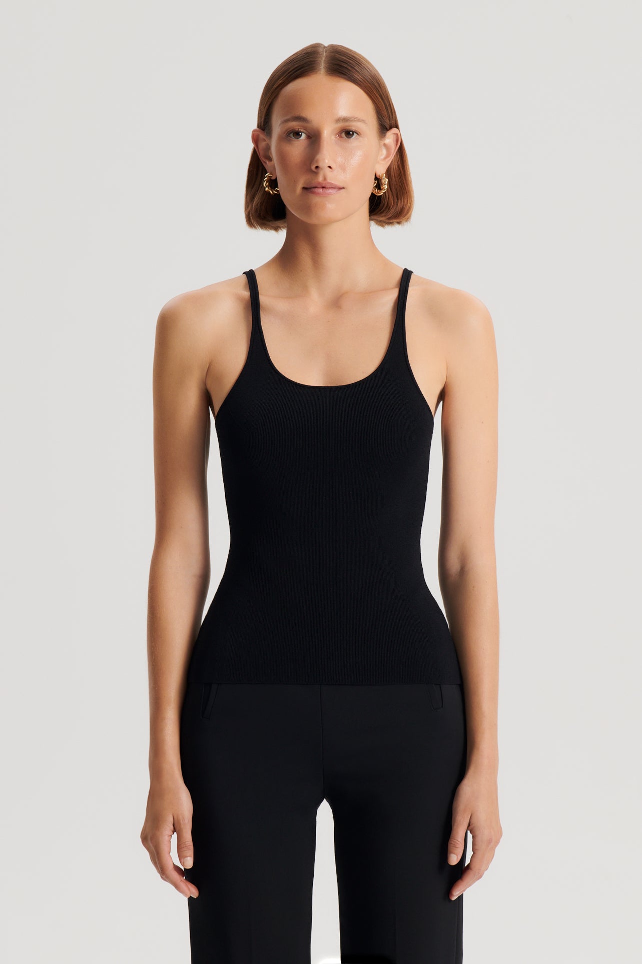 CREPE KNIT RIB SINGLET - BLACK - Scanlan Theodore