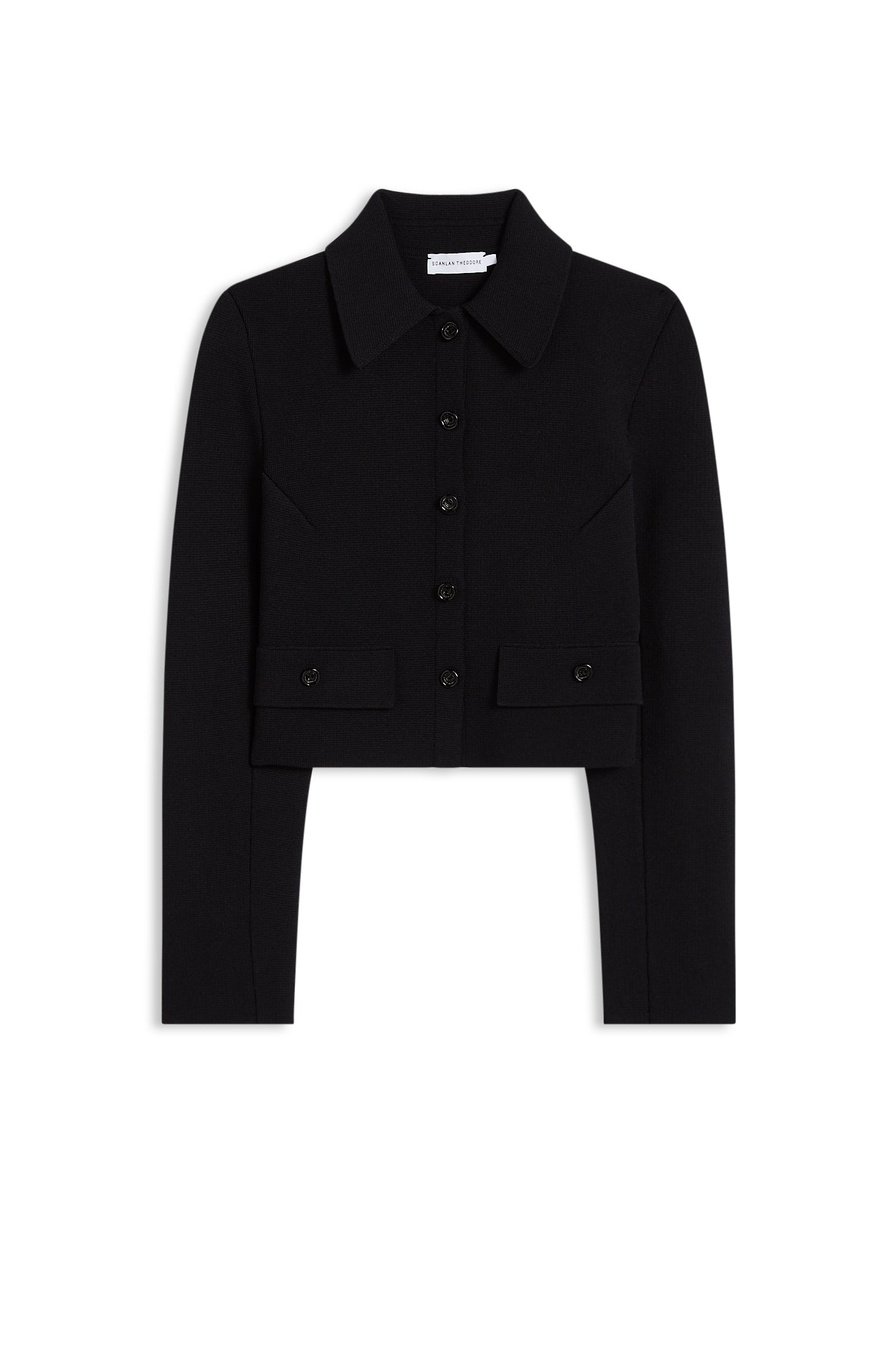 CREPE KNIT CROP BUTTON JACKET - BLACK - Scanlan Theodore