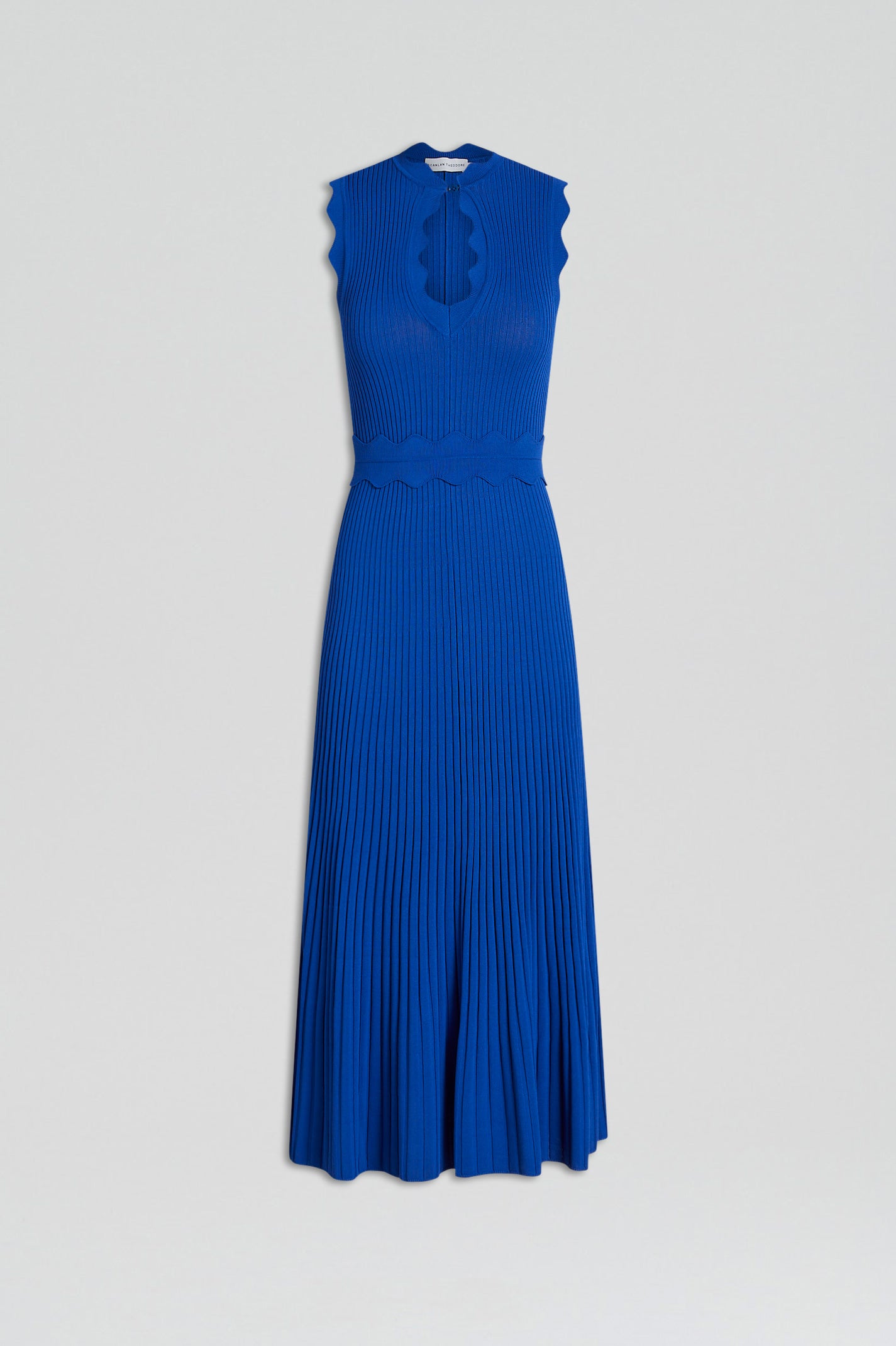 PLEATED RIB SCALLOP TRIM DRESS - BLUE - Scanlan Theodore