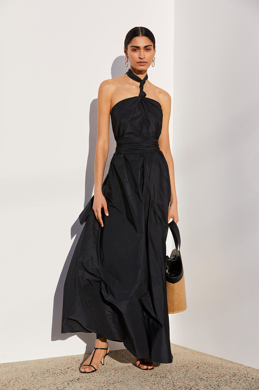 TAFFETA KNOT DRESS - BLACK - Scanlan Theodore