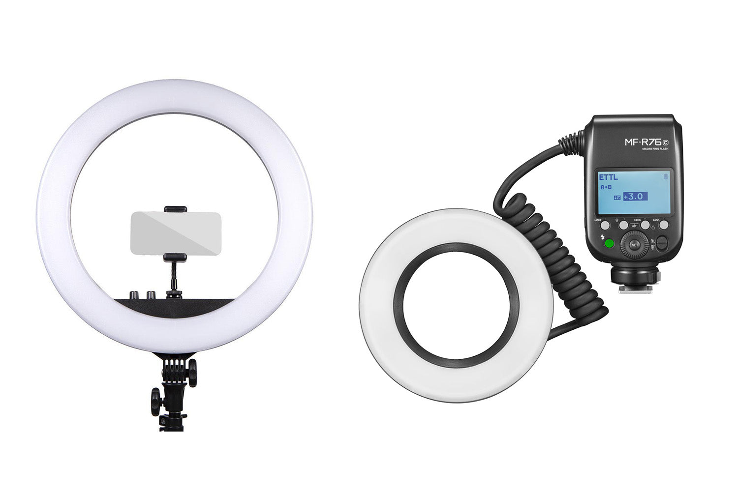 an image of a spectrum ring light and godox ring flash