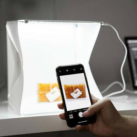 Foldio3 Halo Bars lightbox for Product Photography / 60cm 25x25 / Dimmable  LED Chips, CRI 97, Background Sheet Included 
