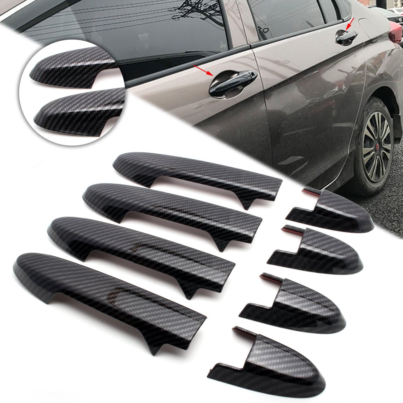 New Carbon Fiber Style Side Door Handle Cover Guard Trim for Honda 