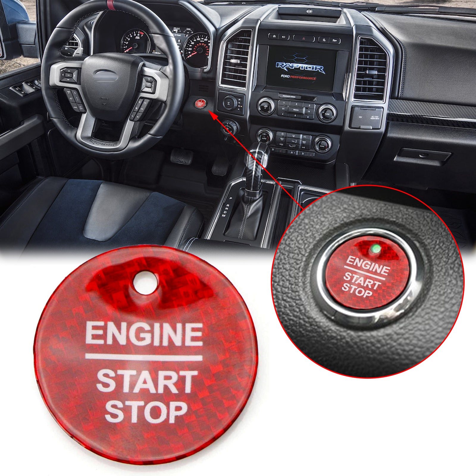 Red Real Carbon Fiber Keyless Engine Start Stop Button Cover Engine Ig Xotic Tech