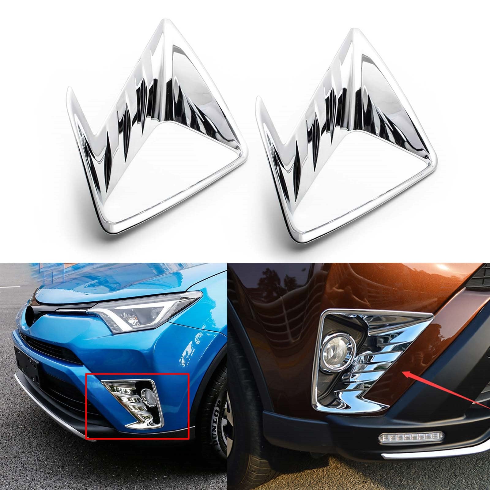 2x ABS Chrome Front Fog Light Frame Cover Molding Trim for Toyota RAV4 |  Xotic Tech