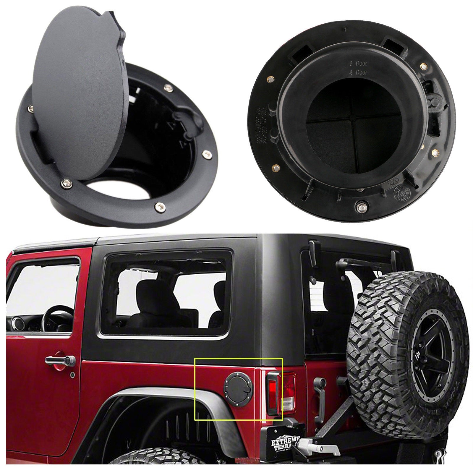 1 x Black Metal + ABS Fuel Door Gas Cap Lid Cover for Jeep Wrangler JK |  Xotic Tech