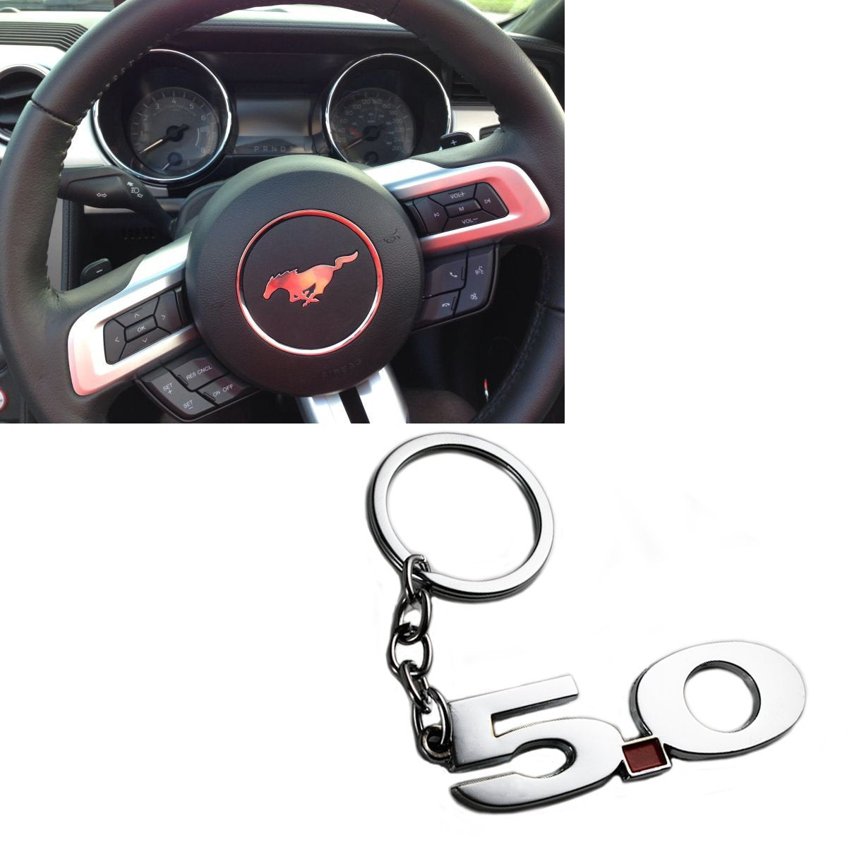 Ford Mustang 50 Years Silver Steering Wheel Key Chain