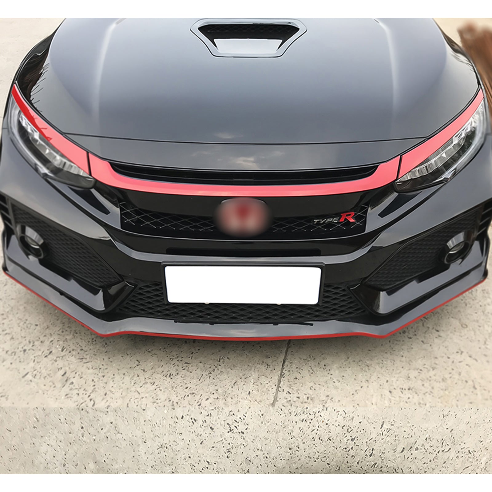 3pcs Red ABS R-Type Front Hood Grille Moulding Cover Trim for Honda Civic 2016-2019