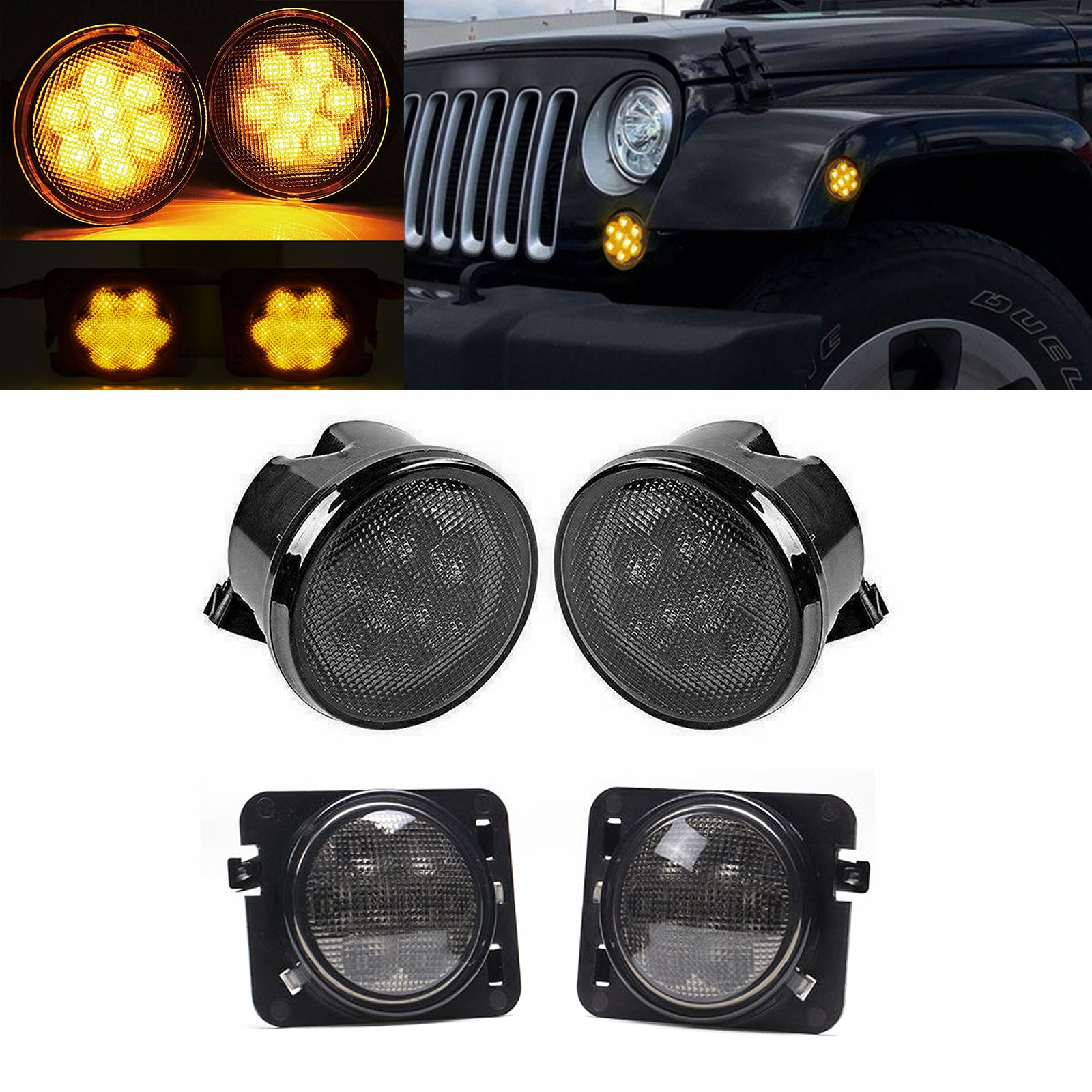 LED Turn Signal + Side Marker Fender Lights Smoked Lens For Jeep Wrang |  Xotic Tech