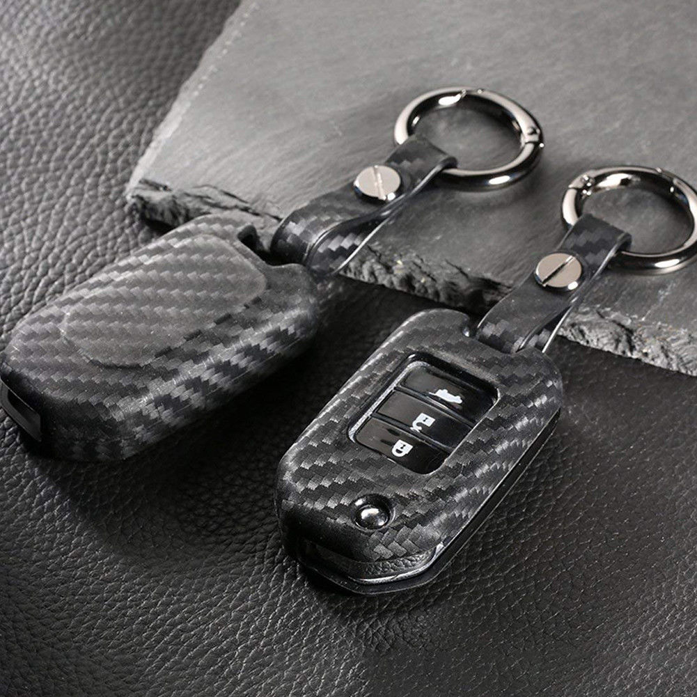 Carbon Fiber Pattern TPU Remote Key Fob Cover Case Fit for Honda Civic