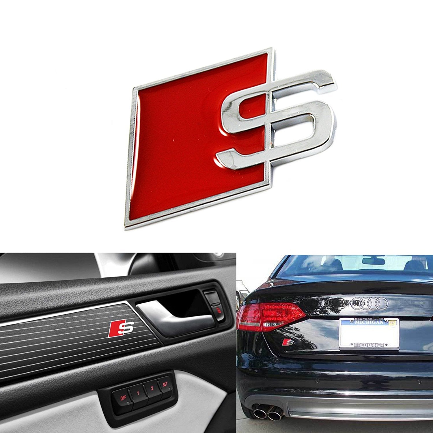 Red S Logo Sport Chrome Badge Emblem For Audi S S4 S5 S6