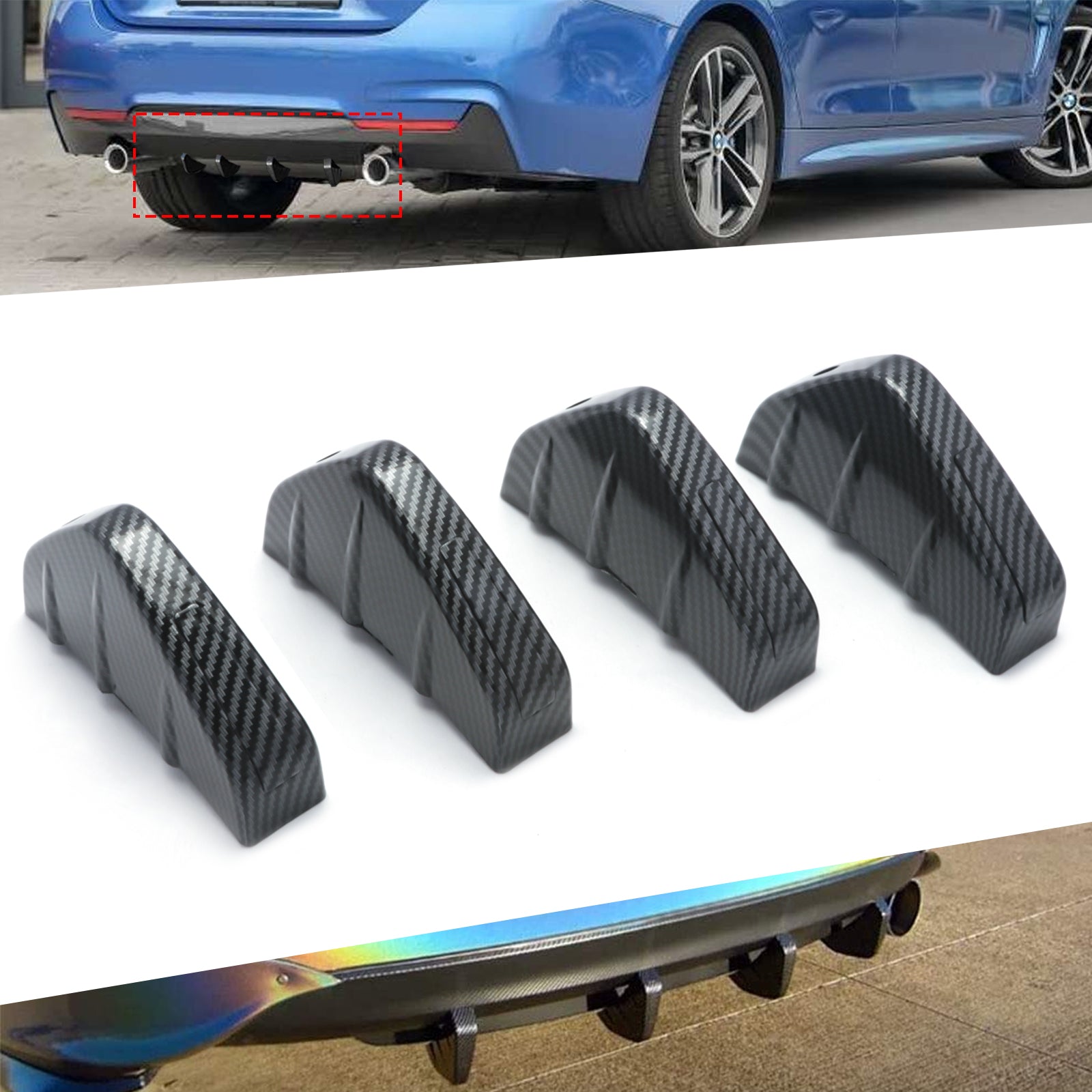 Car Rear Lower Bumper Wing Lip Diffuser Splitter Spoiler 4 PCS Shark F