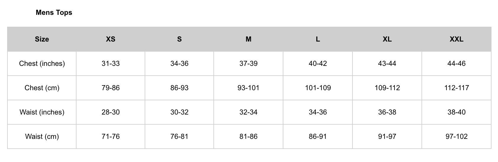 eS Shoes Size Chart | Australia 