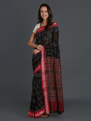 Brown Sambalpuri Cotton silk Saree With Designer Blouse