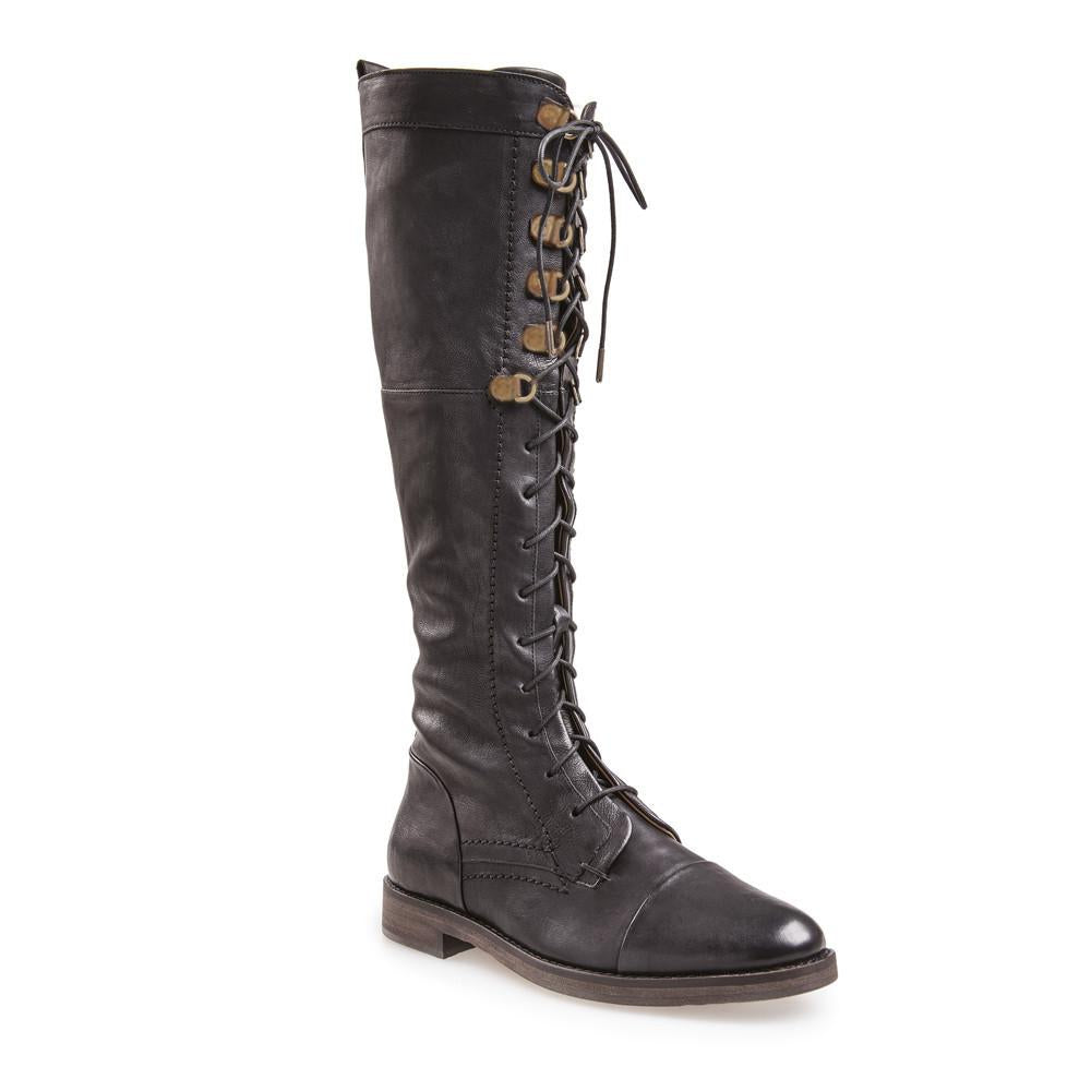 women's lace up knee high black boots