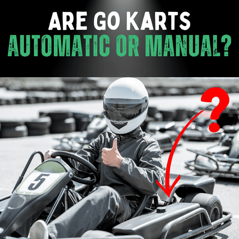 A  go-kart on a racing track with arrows or indicators pointing to the gear area
