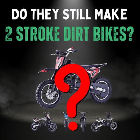 A picture of several 2 stroke dirt bikes with a red question mark
