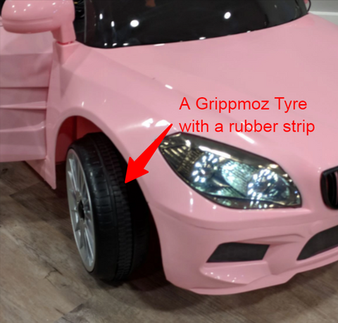 A Grippmoz Tyre with a rubber strip running down the middle