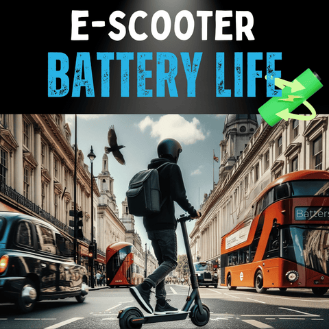 A photograph of a person riding an electric scooter on a London urban street