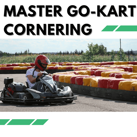 A go kart racer going round a corner on the track