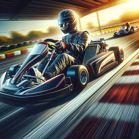 a person driving a go-kart on a race track, showcasing the excitement and thrill of go-kart racing.
