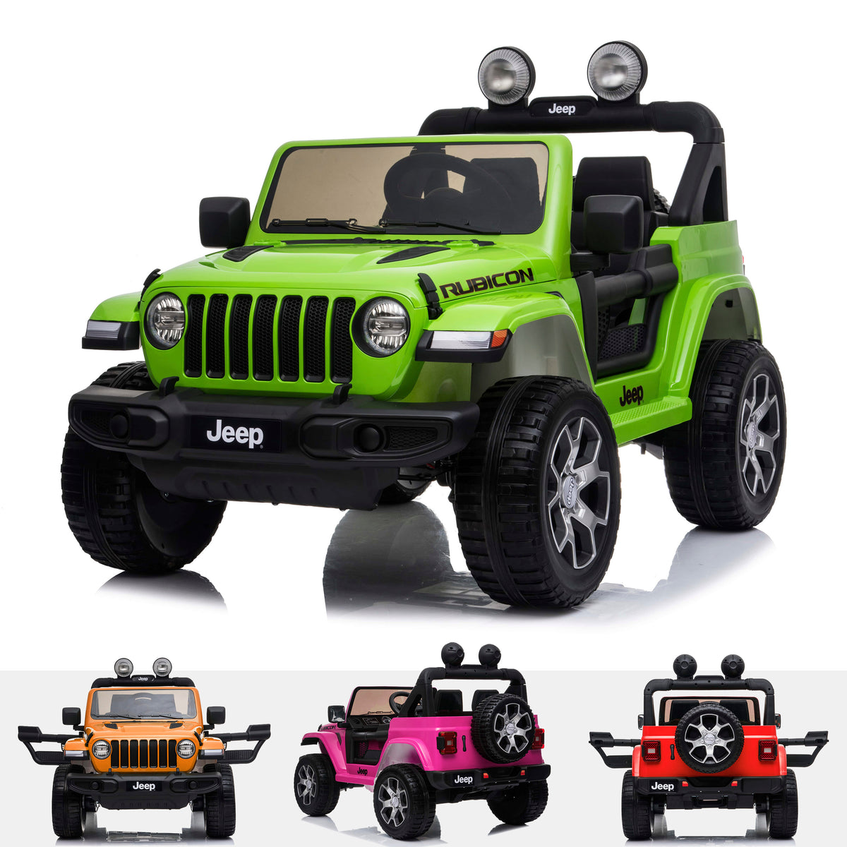 Jeep Wrangler Rubicon 12V Electric Ride On Car in Painted Green