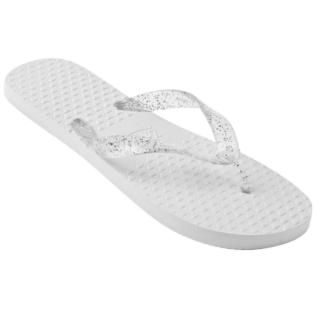 white flip flops for wedding guests