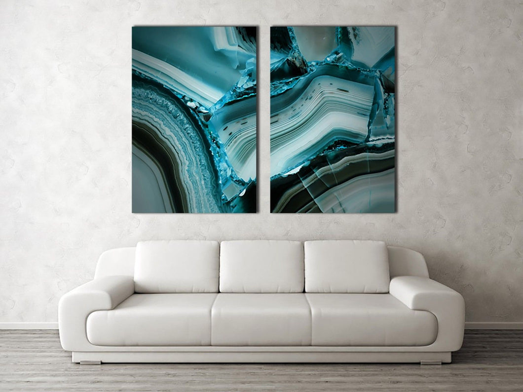 Mineral Cut Blue Crystal Framed Canvas Print Abstract Room Wall Art Dg Canvas