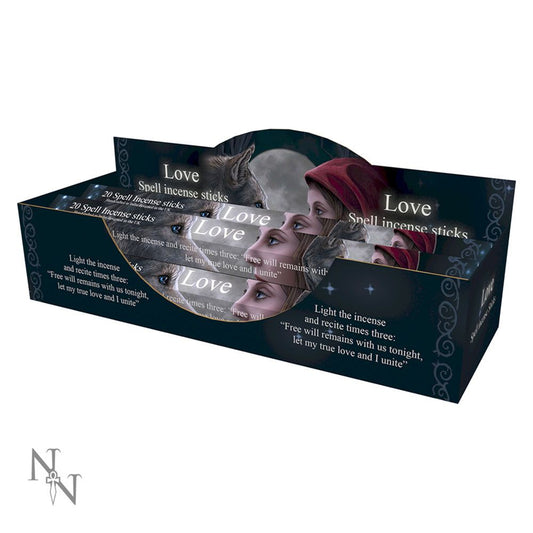 From the magical artwork of Lisa Parker, these scented incense sticks are scented with Red Rose, a fragrance that is floral and sweet, it brings the outdoors inside and helps to calm your nerves. On the box there is an image of Lisa's Moonstruck artwork and a Love spell that reads "Light the incense and recite three times: 'Free will remains with us tonight, let my true love and I unite'". 